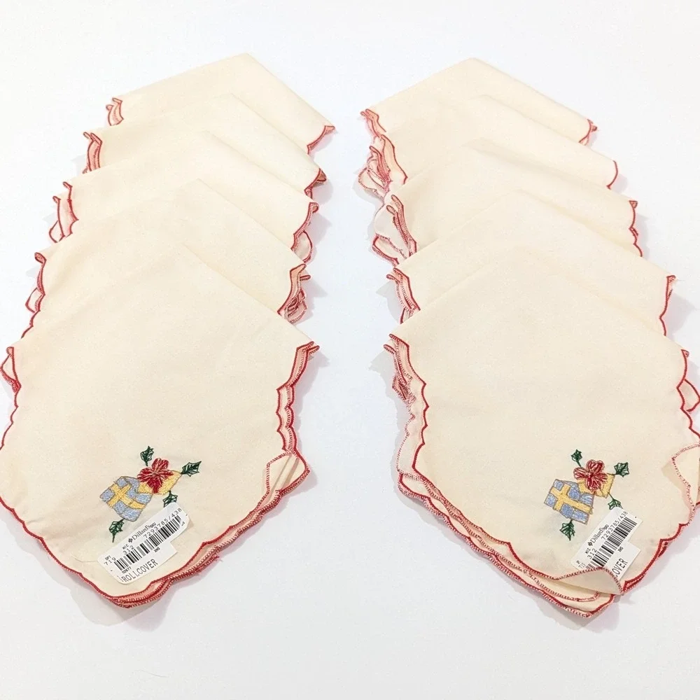 (Lot of 10) Vintage Christmas Bread Basket Liners Roll Cover Bun Warmer Cloth